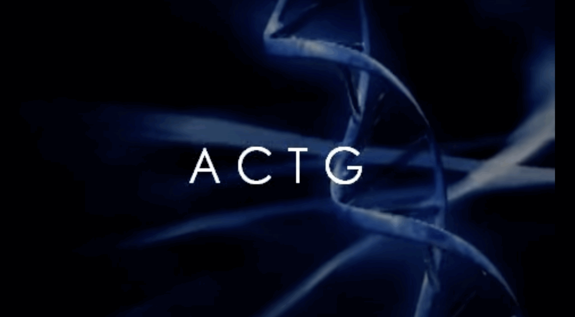 Letters ACTG, representing the four nucleotides, against a backdrop of a DNA strand image.